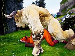 Minotaur ravages furry foxy and tiger girls! Wild outdoor sin in rain!