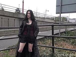 Gothic Fayth Corbin Flashes and Plays Outdoors in Public