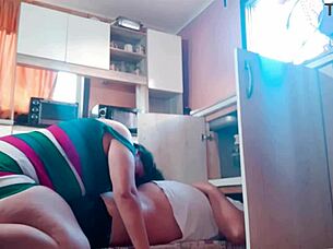 BBW wife cheats on boyfriend with plumber in kitchen