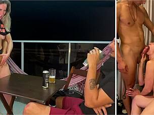 Married Woman Sucks in Front of Cuckold, Rides Hard