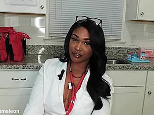 Nurse Lala gives detailed jerk off instructions to her patient.