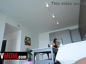 Stepmommy massages stepson's huge hard cock in pov scene.