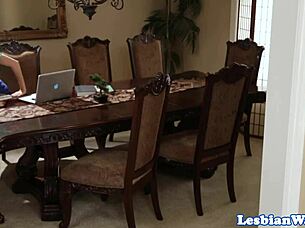 intriguing stockinged les milf facesitting on beauty with big tits and piercing