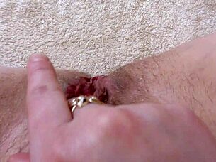 hairy pussy squirts as brunette jerks clit to orgasm in amateur fetish