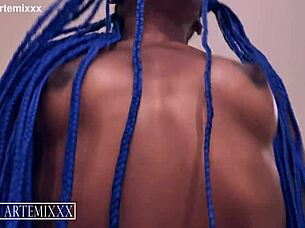 I see artemixxx fucking trixxie morella's tiny ebony pussy