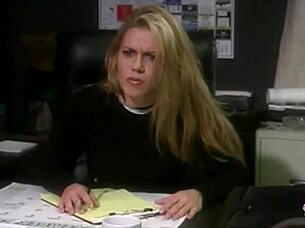 lesbian hotties heat up the office with strapon threesome