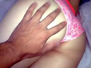 My stepbrother surprises me masturbating in my room, leading to creampie