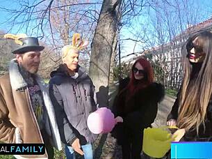 Katy and Mia's cunts stuffed in taboo Easter egg hunt.