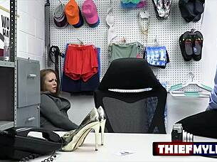 Sexy MILF thief Carmen Valentina stripped naked by security guard in the shop