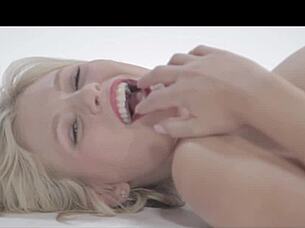 Watch the blonde milf in heels masturbate her shaved pussy before getting assfucked.