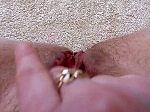 hairy pussy squirts as brunette jerks clit to orgasm in amateur fetish