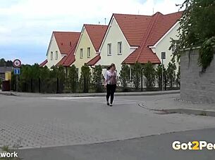 sexy city pissing with bubble butt blonde