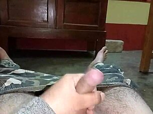 Mature man handles penis at high speed