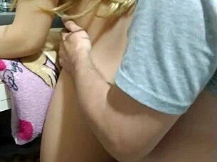 Quick fuck with stepbrother in kitchen.