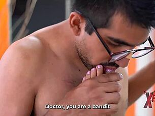 surgeon fucks redhead with natural tits in lingerie, lesbian vibe