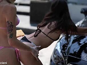 washing that mercedes car in the outdoor setting with passion.