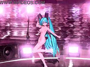 Hatsune Miku in Nude Bunny Costume Shows Big Tits and Ass for Cum