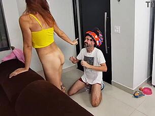 hey, you think this redhead housewife wants her ass worshiped by the biker in just a towel?