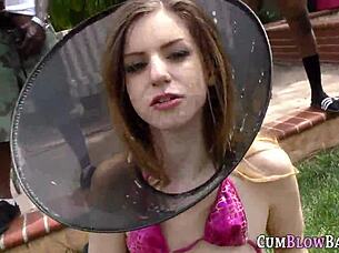 Busty Babe Deepthroats Big Black Cocks!