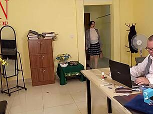 Regina Noir does yoga naked in office