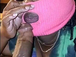 The milf sucked my big black cock sloppy, then blew bubbles with cum in mouth