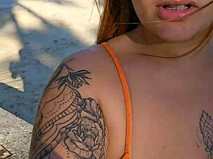 I put my tits out on the beach to buy something with flashing