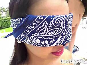 nice tits girl at party masturbates with lesbian friends