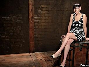 Lezdom session with toying ebony and brunette, rough and tied up