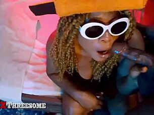 hijab roommate handles cock in threesome