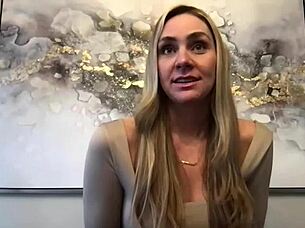 Introducing JJ, the blonde tall milf model with big ass and long legs in backstage interview