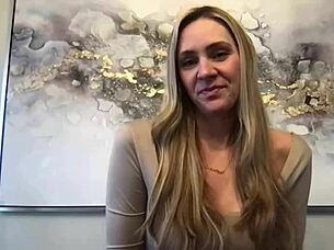 Introducing JJ, the blonde tall milf model with big ass and long legs in backstage interview