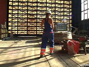 Shelby moon has fun with her boobs at work