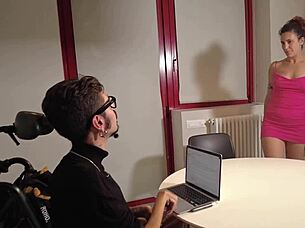 francesca learns submission from her disabled coach in roleplay session