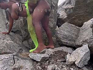 ⭐️ I seduced the tourist guard and fucked him doggystyle bent over on the rock