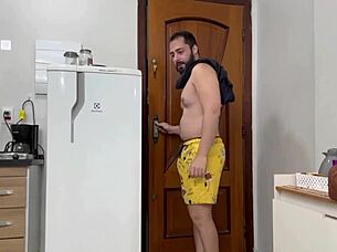 Fucked Mother's Maid Friend with Creampie and Blowjob