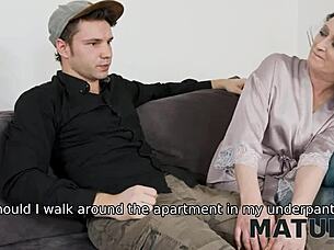 chubby mature woman intensely fucks stepson in stockings