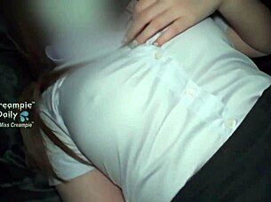 huge creampie in asian college girl with wet plump pussy