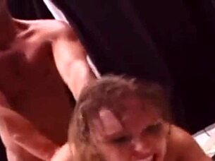 A sexy lady engages in hard sex at full speed.