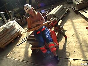 Shelby moon has fun with her boobs at work