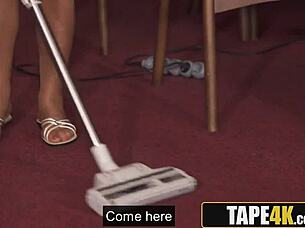 Kinky Big Tits Gilf Cleaner Comforts Heartbroken Groom at Work