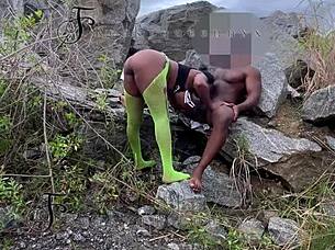 ⭐️ I seduced the tourist guard and fucked him doggystyle bent over on the rock