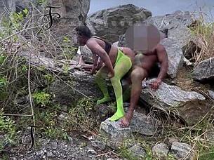 ⭐️ I seduced the tourist guard and fucked him doggystyle bent over on the rock