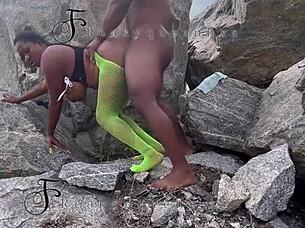 ⭐️ I seduced the tourist guard and fucked him doggystyle bent over on the rock