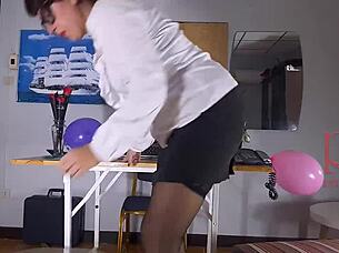 secretary’s office obsession with balloon masturbation in pantyhose.