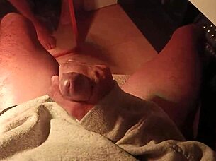 Hot guy in sweater and boxers jerking off his big cock with loud moaning and intense teasing