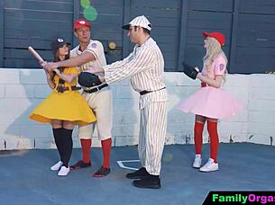 girls play with their dads in family orgy