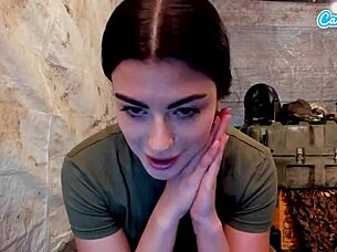 amateur soldier plays with herself alone