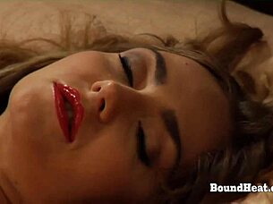 Tied up slave in bondage punished while madame relaxes