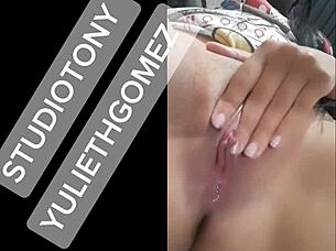 Brunette Stepsister Shakes Sexy Body in Hotel Bed, Gets Naked