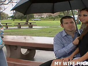 a wife explores intimacy with a stranger's large member in a pov scene.